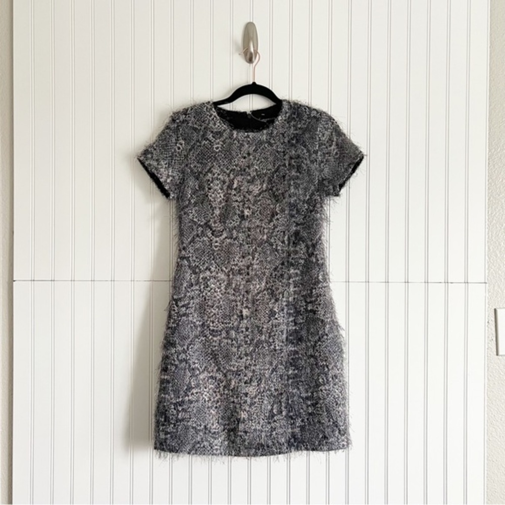 Banana Republic Size 0 Eyelash Fringe Snake Print Sheath Dress